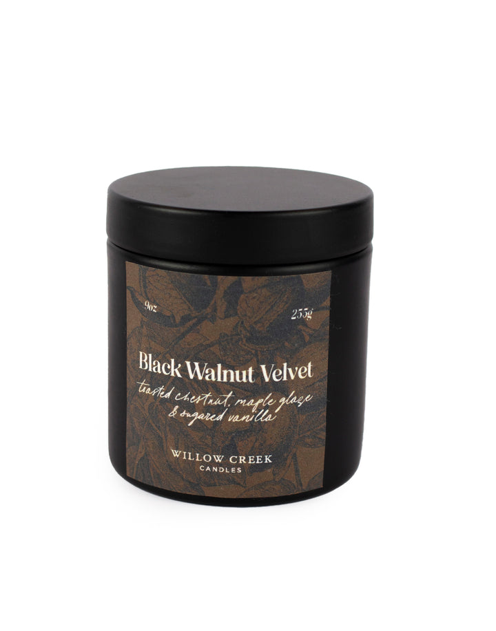 Black Walnut Velvet 9oz Metal Candle