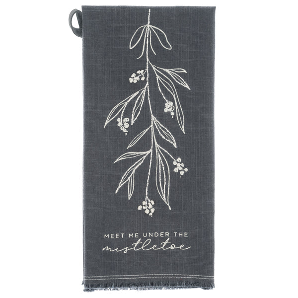Mistletoe Embroidered Cotton Tea Towel