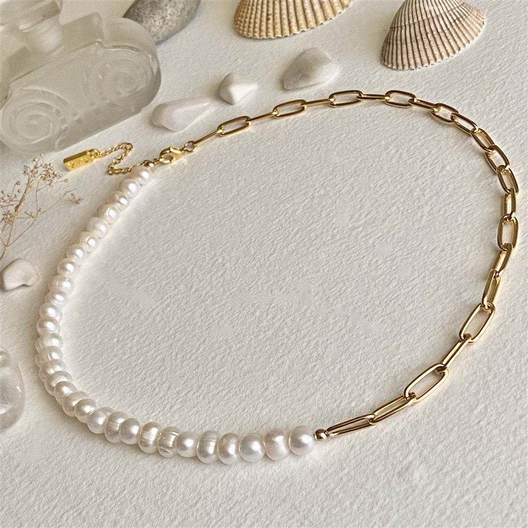 Elysée Freshwater Pearl & Gold Chain Necklace