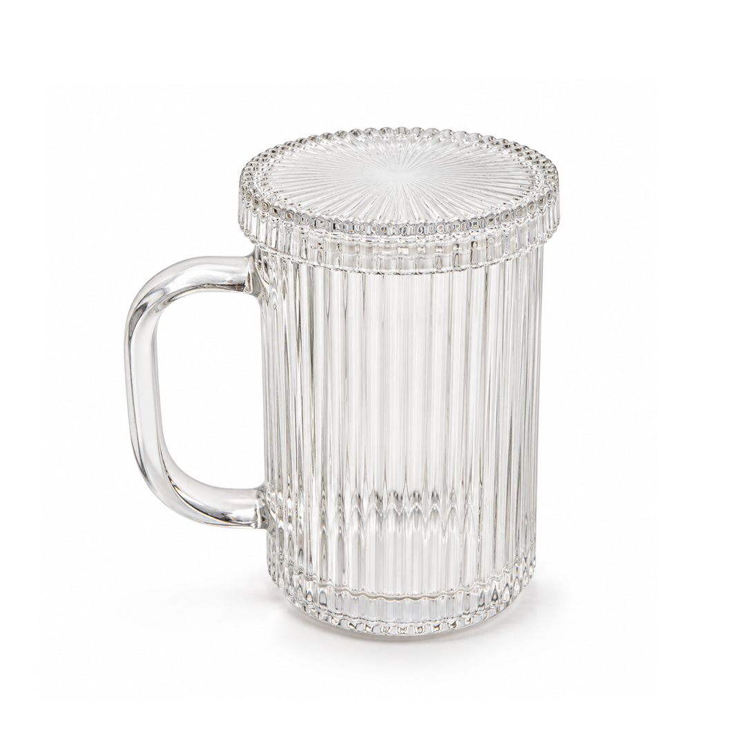Clear Ribbed Glass Mug with Lid