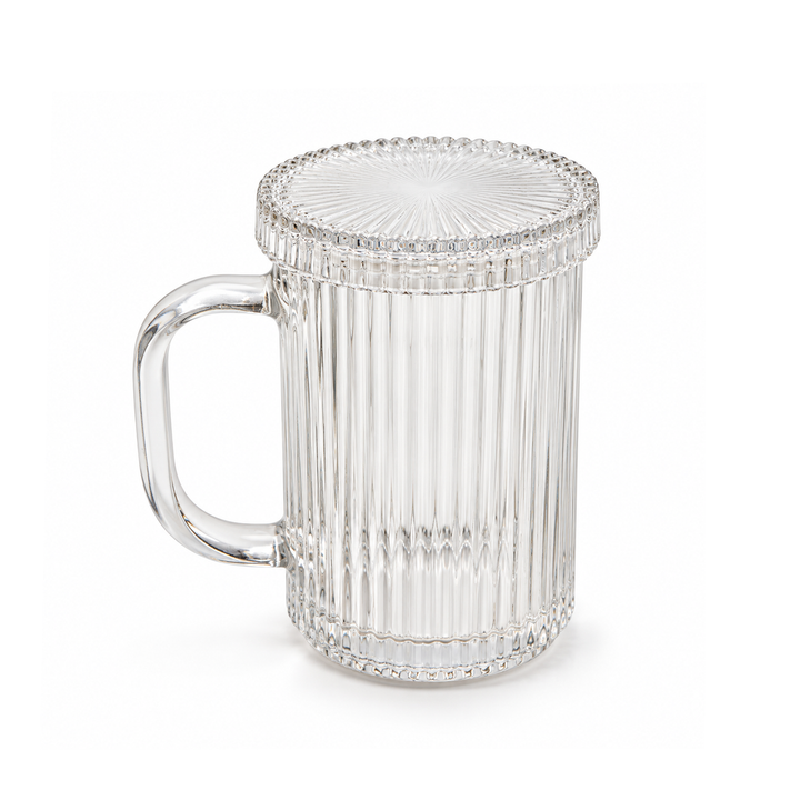 Clear Ribbed Glass Mug with Lid
