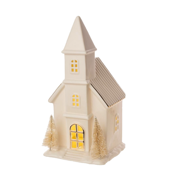 LED White & Gold Ceramic Church