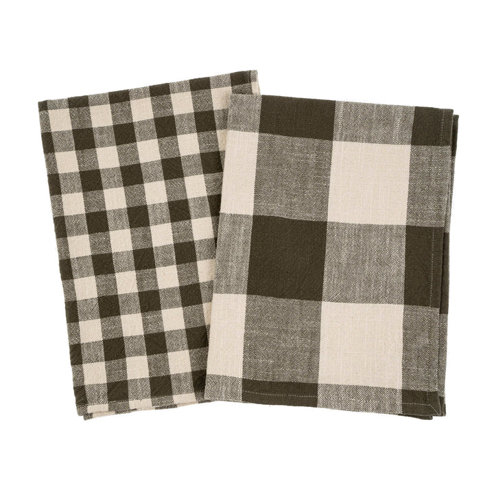 Olive Gingham Check Tea Towel Set of 2