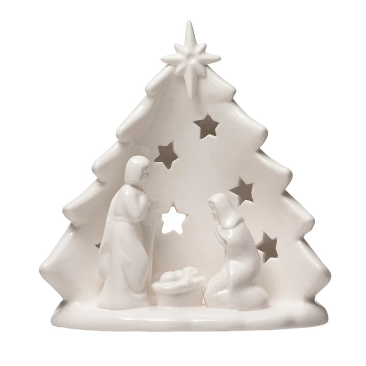 Starry Tree Stoneware Tealight Nativity