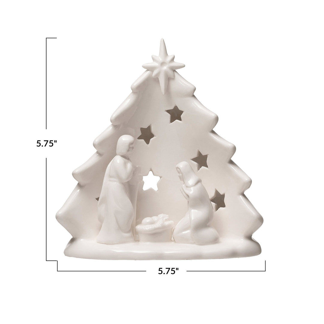Starry Tree Stoneware Tealight Nativity