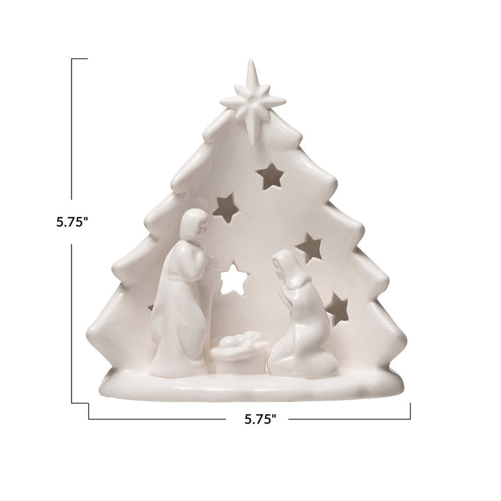 Starry Tree Stoneware Tealight Nativity