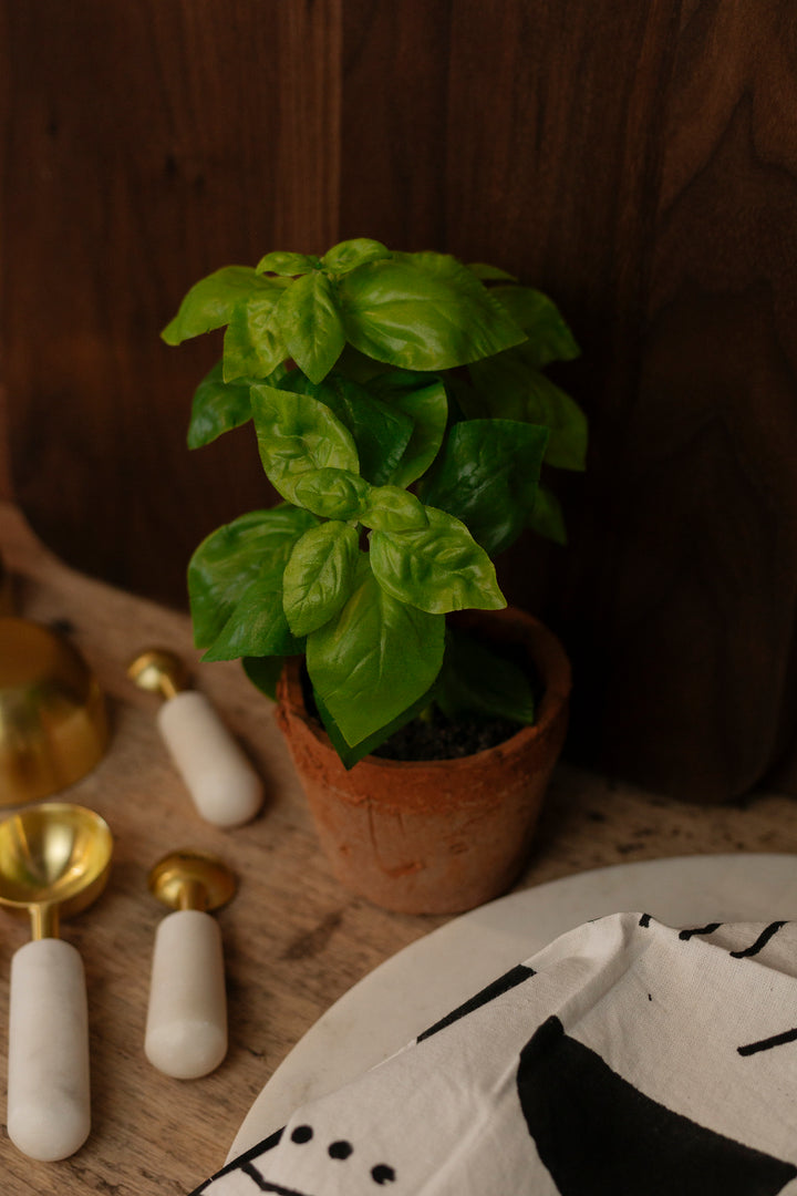 Faux Basil in Clay Pot