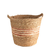 Natural Woven Straw Basket with Stripe