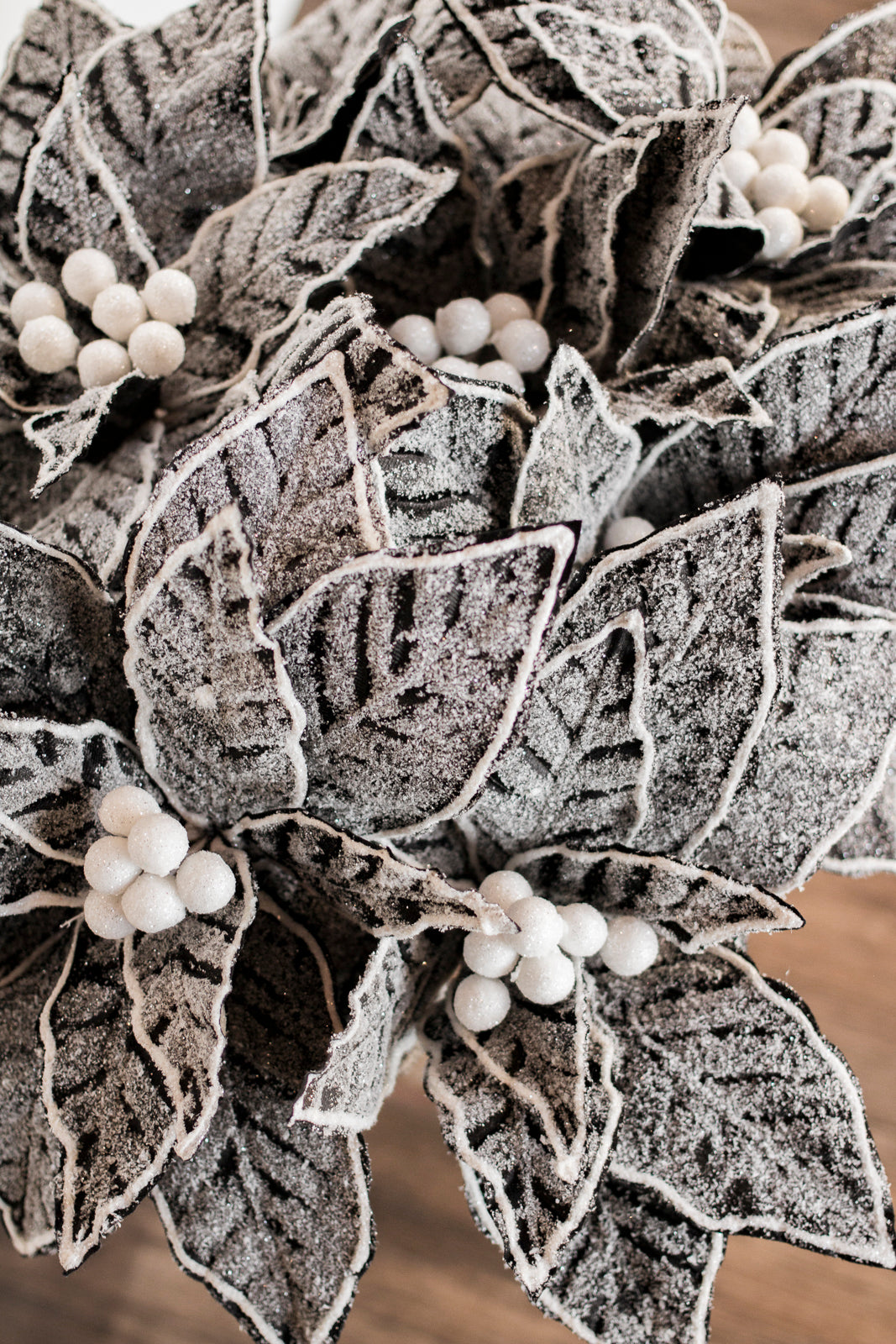 Flocked Black Poinsettia Stem