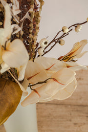 Faux Magnolia and Eucalyptus Pick with Mini Pumpkins