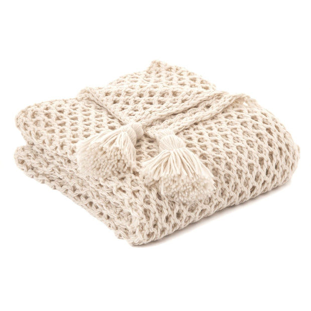 Natural Knit Tassel Throw Blanket