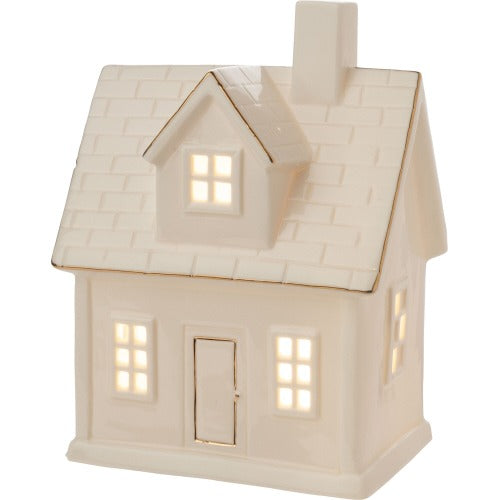 LED White & Gold Ceramic House