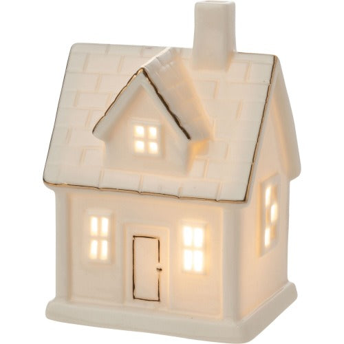 LED White & Gold Ceramic House
