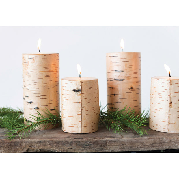 Birch Wrapped Pillar Candle