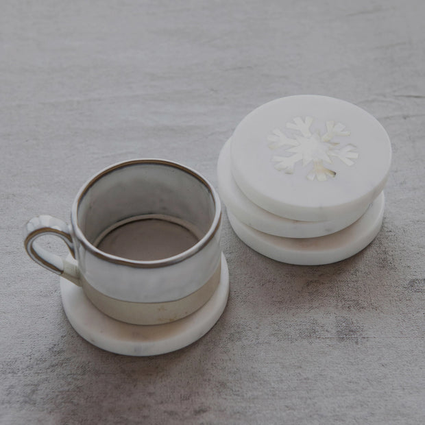 Mother of Pearl Snowflake Marble Coaster Set